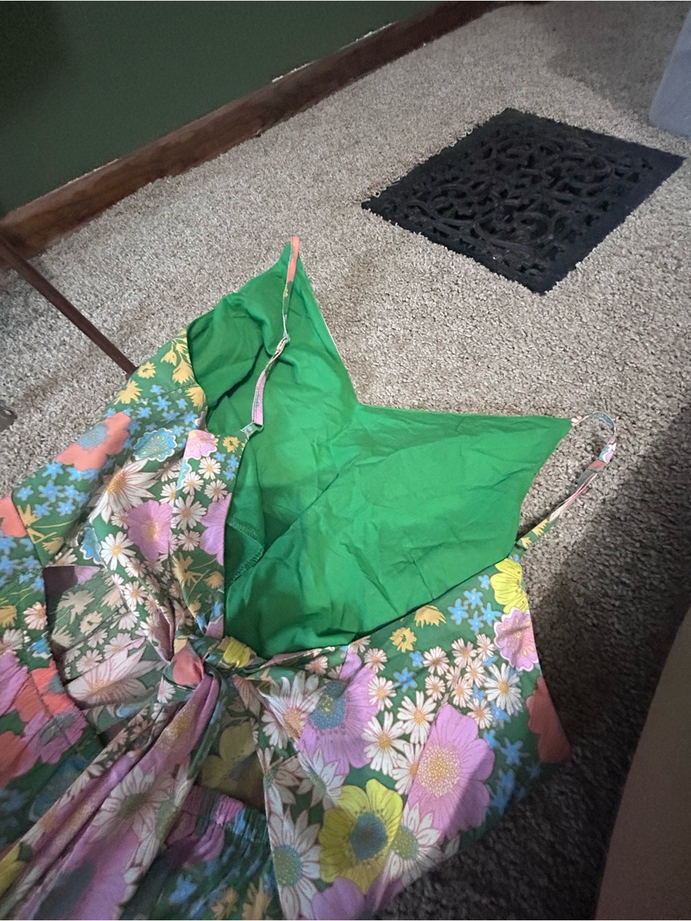 Green Floral Maxi Dress with Pastel Blooms and pockets! - Picture 5 of 7